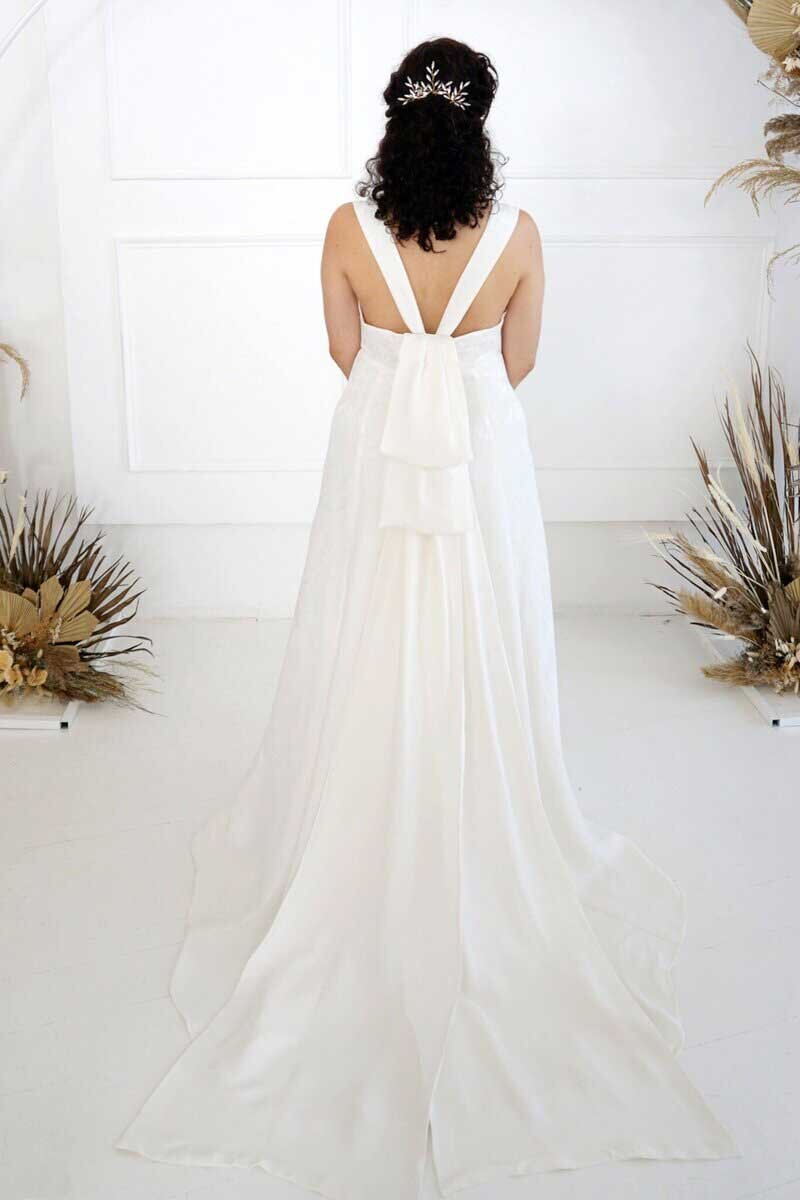 illusion neckline with lace detail from the back