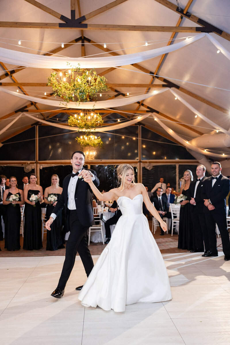 First dance under a draped tent at Kent Island Resort