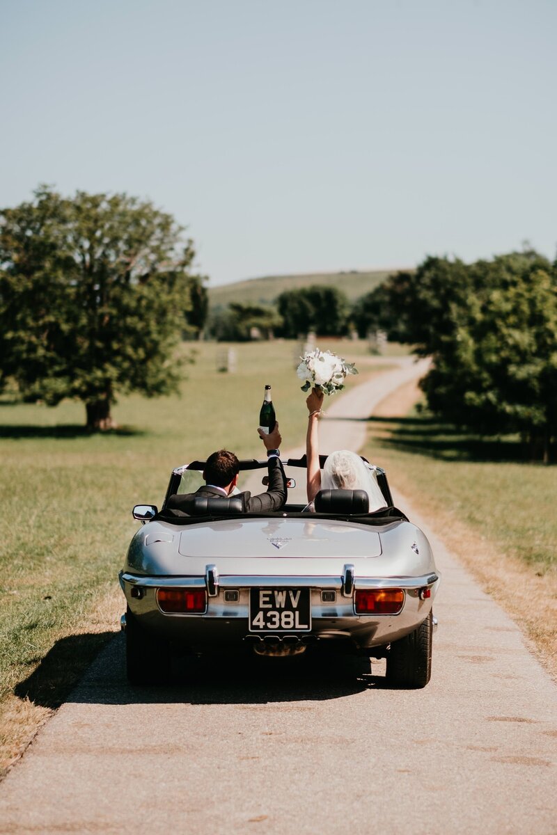 E-type Jag Wedding Car and Couple-1-2