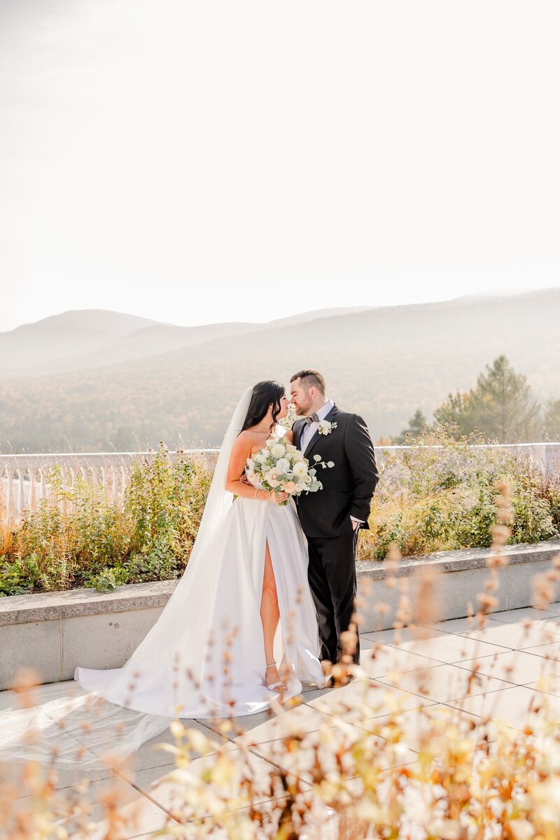 Casey and Mike wedding portrait with mountain backdrop