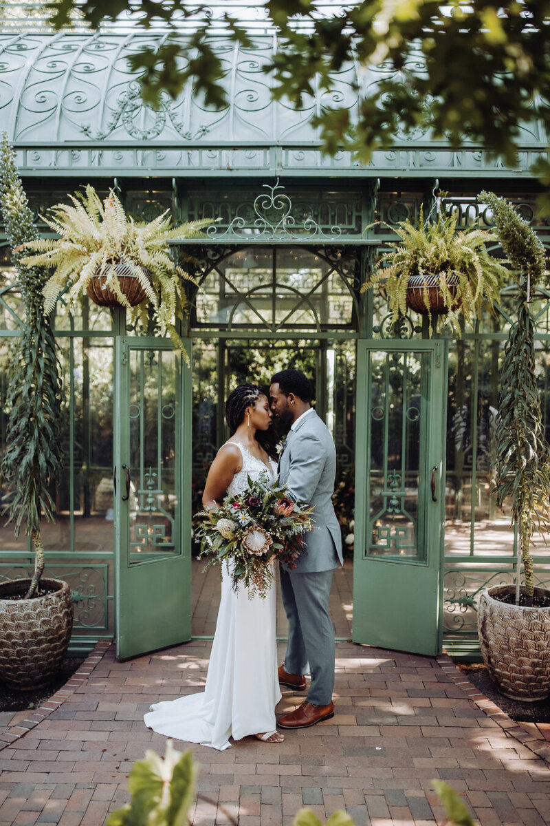 just married bride and groom biotanical