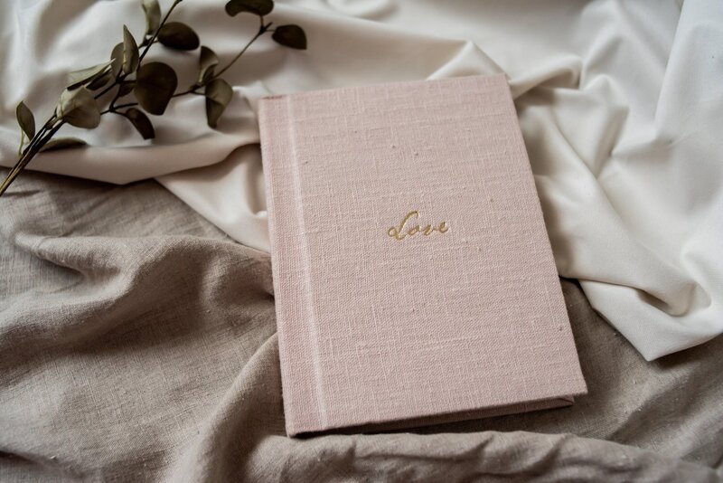 textured pink silk album for families in Seattle