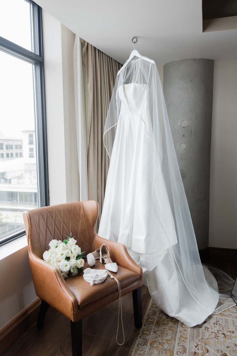 A detail shot of a wedding dress at the Ben in West Palm Beach.