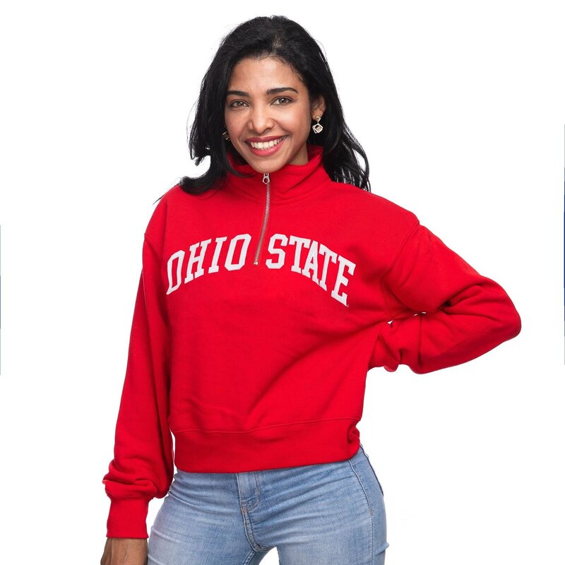 half zipped pullover with college state across chest