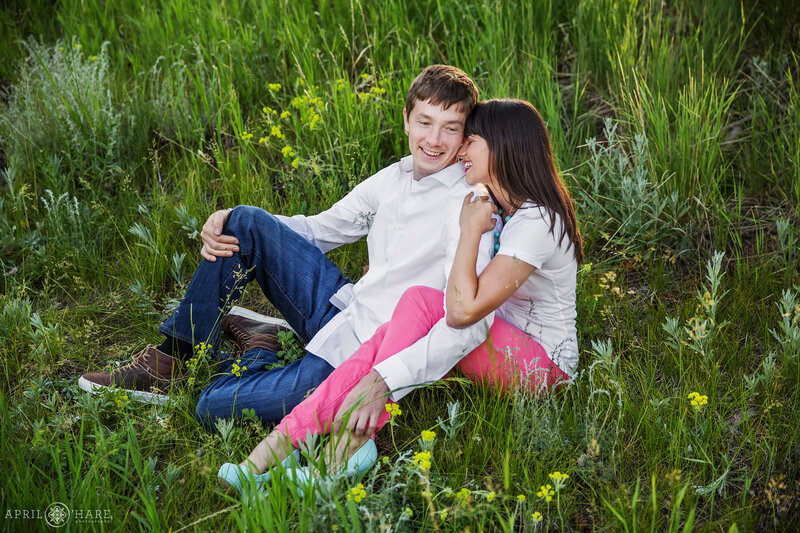 Summer wildflowers engagement photos at Golden Gate Canyon State Park in Colorado