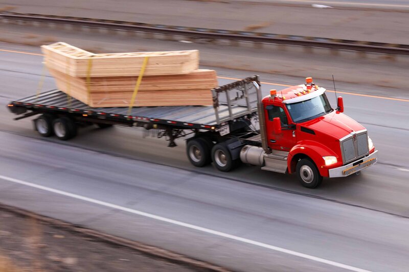 Noble Truss semi-truck on its way to deliver trusses. I-70 in Jefferson County, Colorado—near Red Rocks and Thunder Valley.