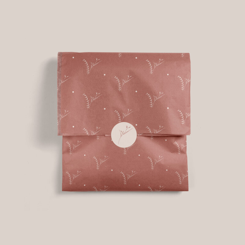 Mockup of floral tissue paper design for a floral preservation artist. Feminine and minimalist design style.