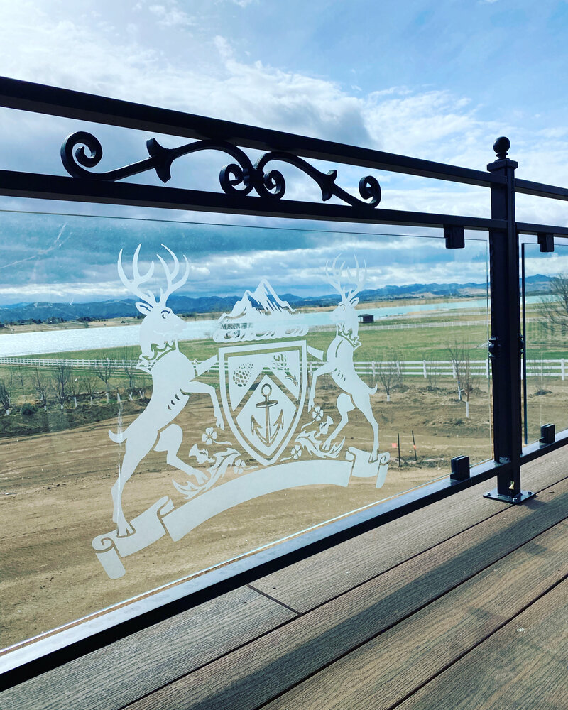 Custom glass and steel railing etched glass