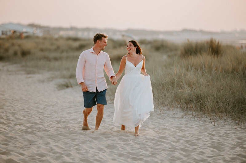 Couple having destination beach wedding in Europe