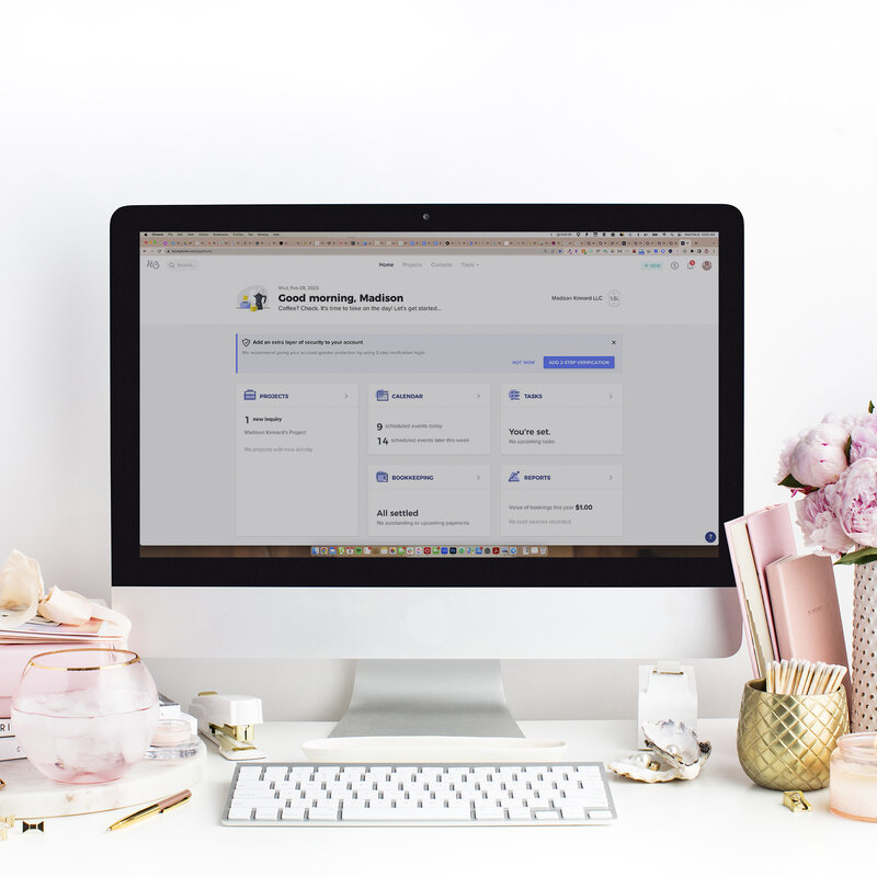 Desktop computer showing HoneyBook