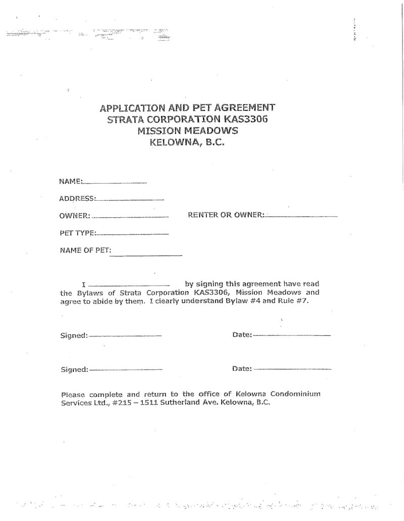 Application and Pet Agreement