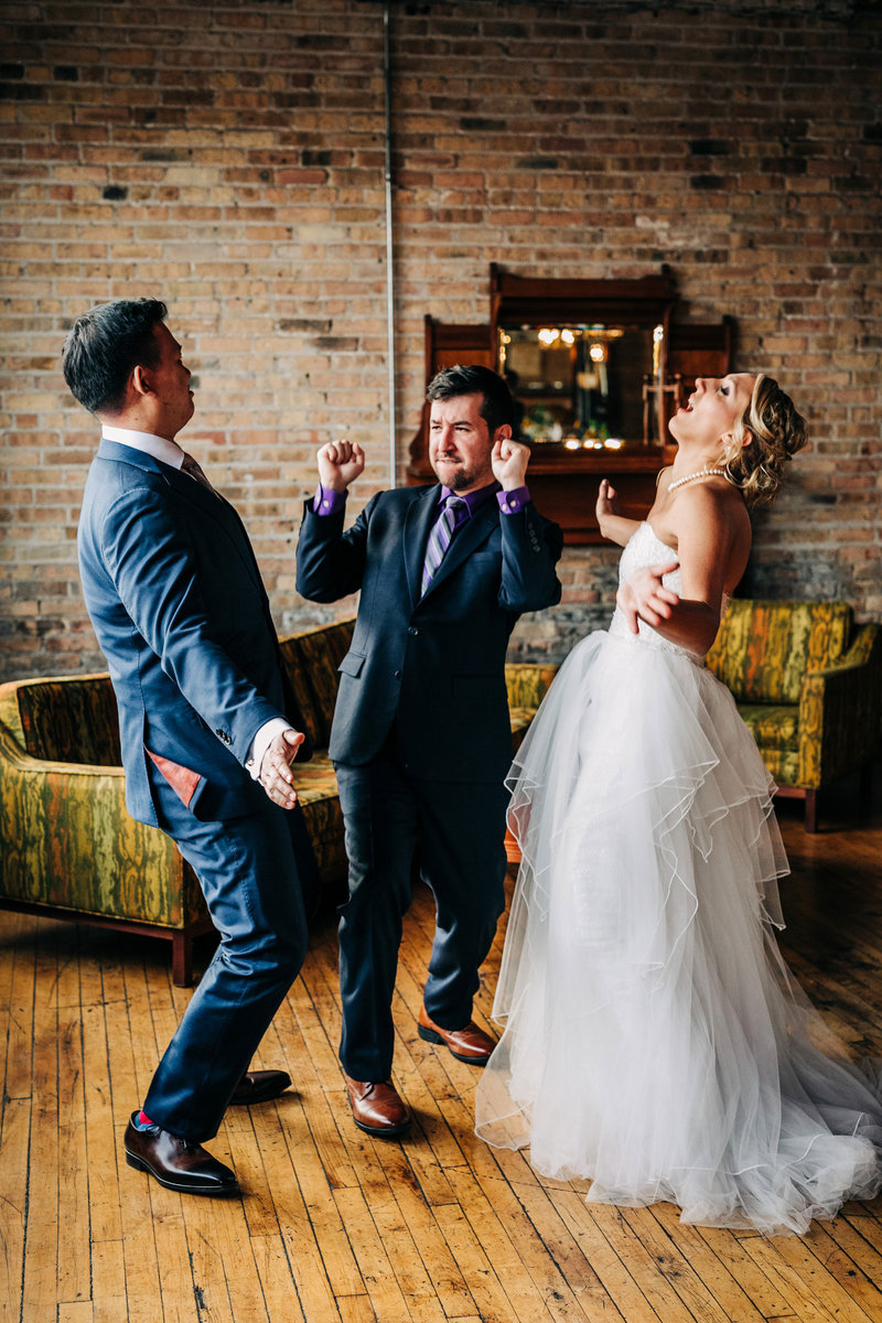 Candid wedding photo at Salvage One in Chicago