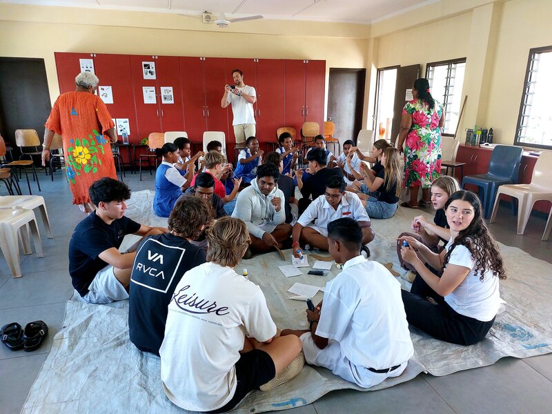 Boomerang and bracelet workshop GISS students and Rakiraki High school students