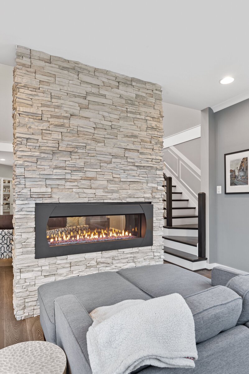Modern stone fireplace in Maryland home for sale