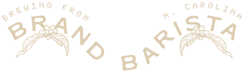 Tan logo with arched text reading "Brewing from Brand Barista N. Carolina" surrounds an illustration of a woman’s hair tied up in a bandana, inspired by the journey to become a white label designer.
