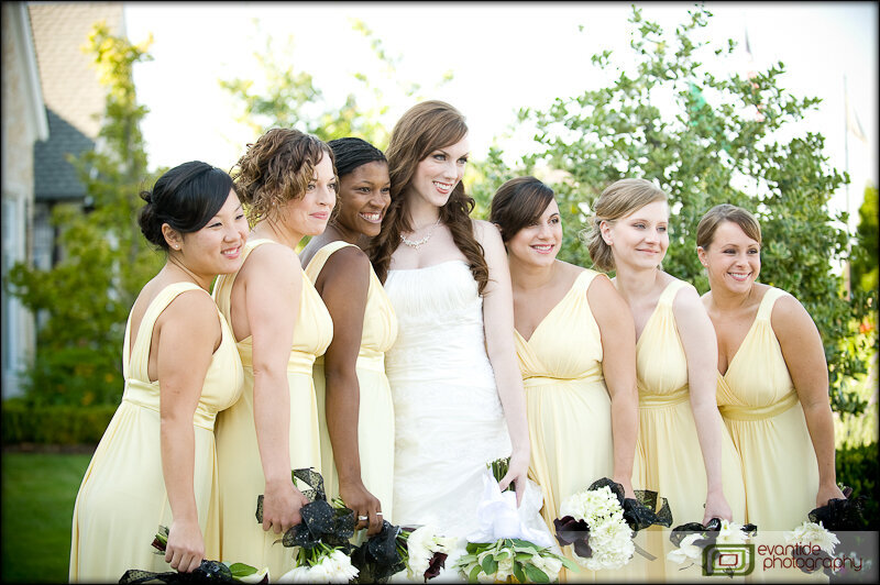 Bride and bridesmaids in yellow