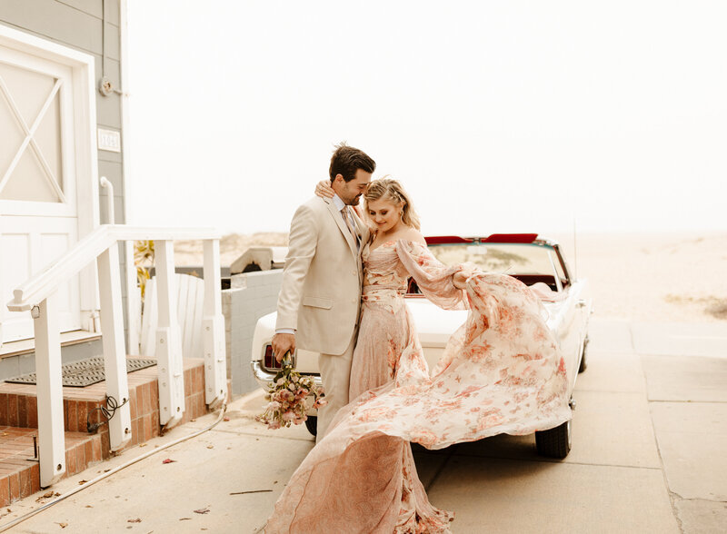 Bride and groom at elopement in Huntington Beach