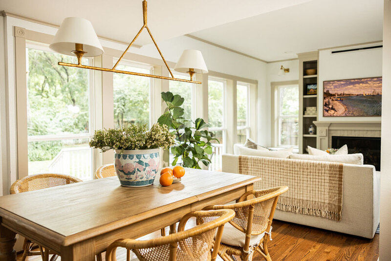 Historical, coastal, peaceful dining room, designed by Hope Miriam Designs in DFW