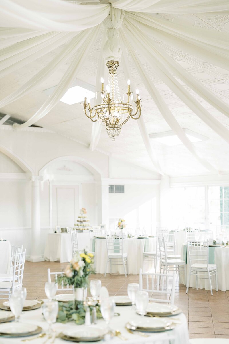 decor for a white and blue themed wedding reception