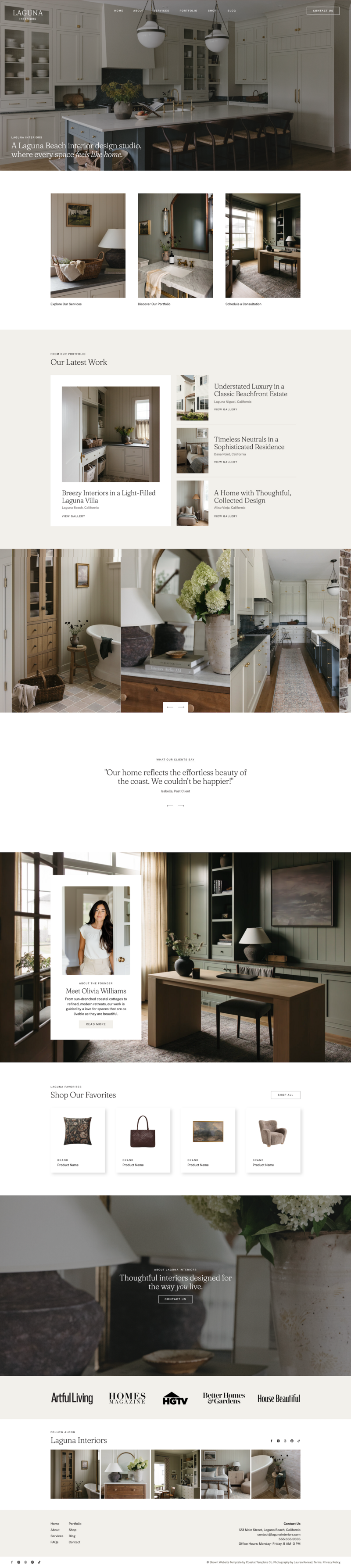 Interior Design Website Designer - Web Designer for Interior Designers - Showit Website Templates for Interior Designers - Coastal Template Co - Flodesk Newsletter Templates - Canva Instagram Templates - The Laguna