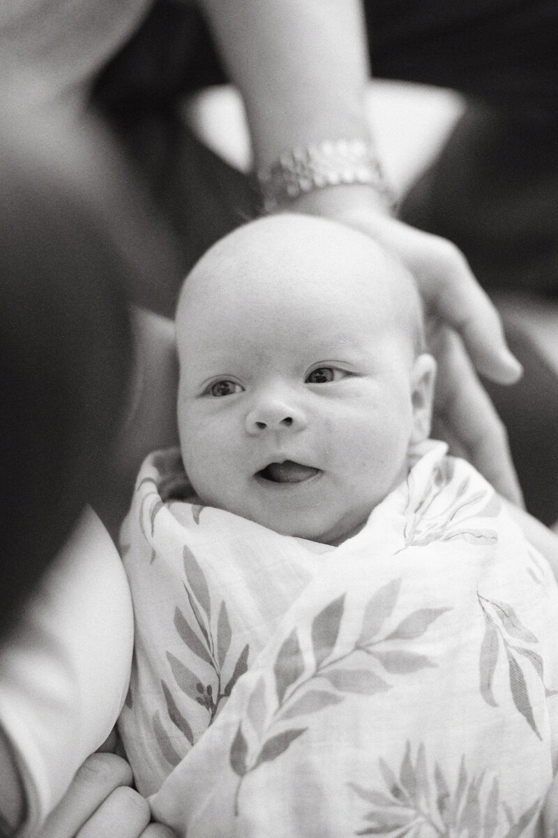 black and white closeup of baby