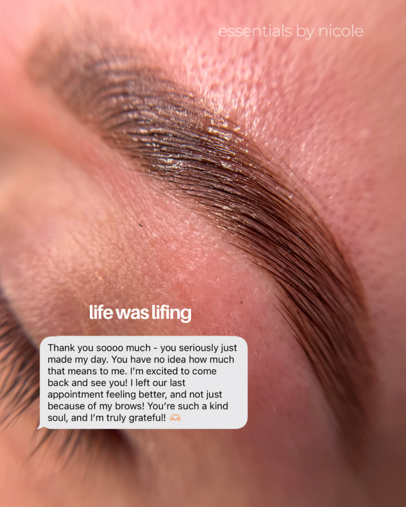 brow lamination, tint and wax on a very happy client of Nicole at Essentials by Nicole West Springfield, MA