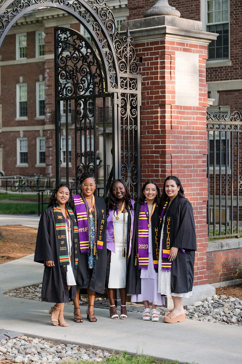 five college graduates in front of williams college