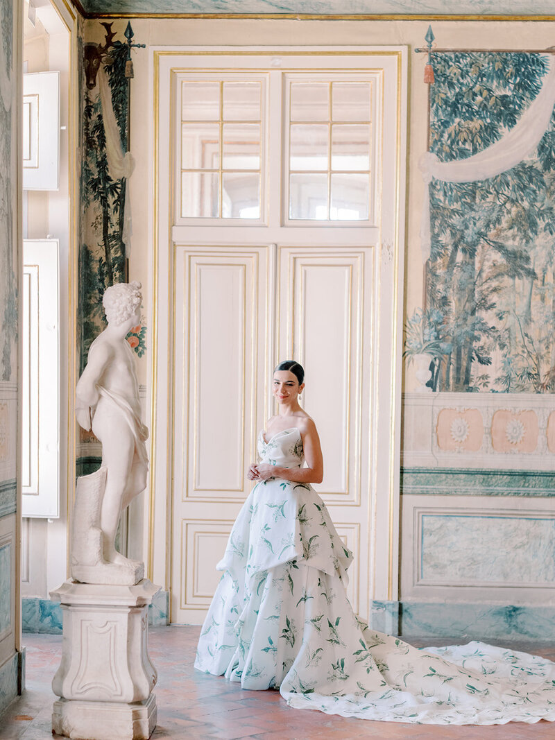 Bride in her Monique Lhuillier Lilly of the Valley bridal gown 