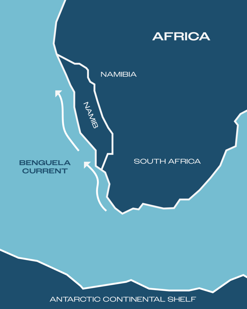Map of South Africa showing the Benguela Current