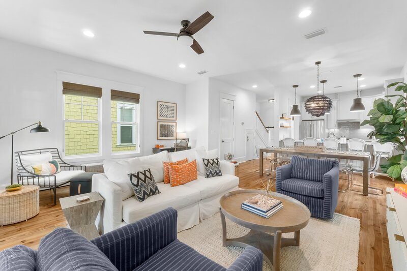 Colorful coastal décor with open layout and modern design at Tangerine Dream near Panama City Beach and 30A.
