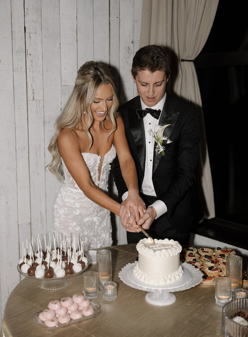 bride and groom cutting the cake