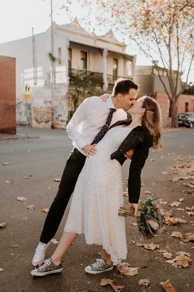 Bride and groom kissing each other after yarra valley wedding