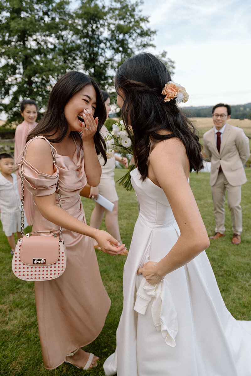 Luxury wedding in Europe – sophisticated bride in a modern wedding gown and groom in a timeless suit.