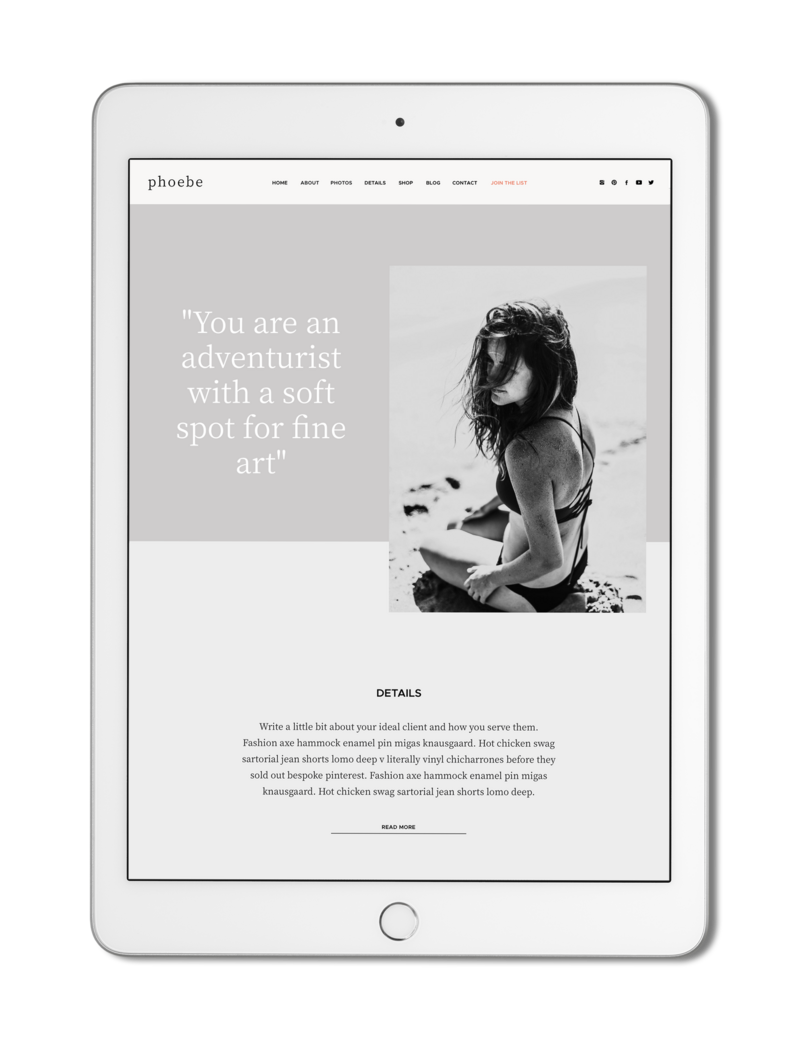 The Roar Showit Web Design Creative Website Business Template Ipad Phoebe 2