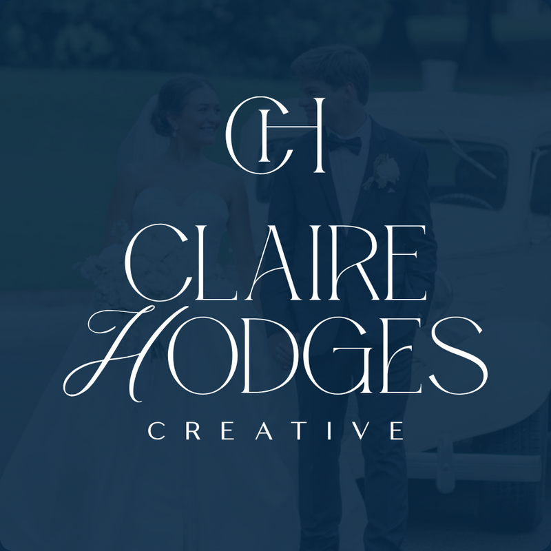 Claire Hodges Creative Primary Logo on Blue Wedding Photo