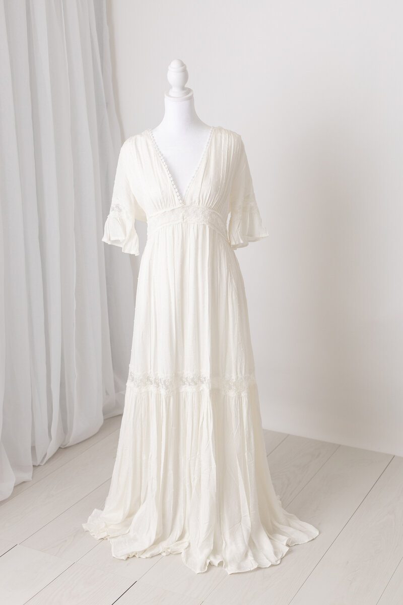 white gown in client wardrobe