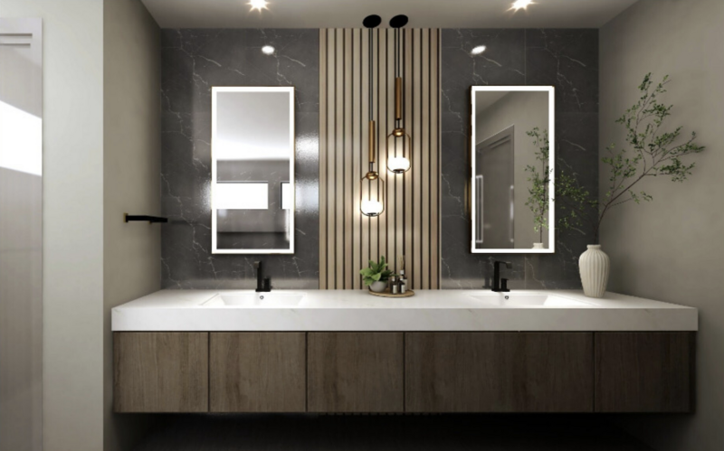 modern bathroom with double vanity