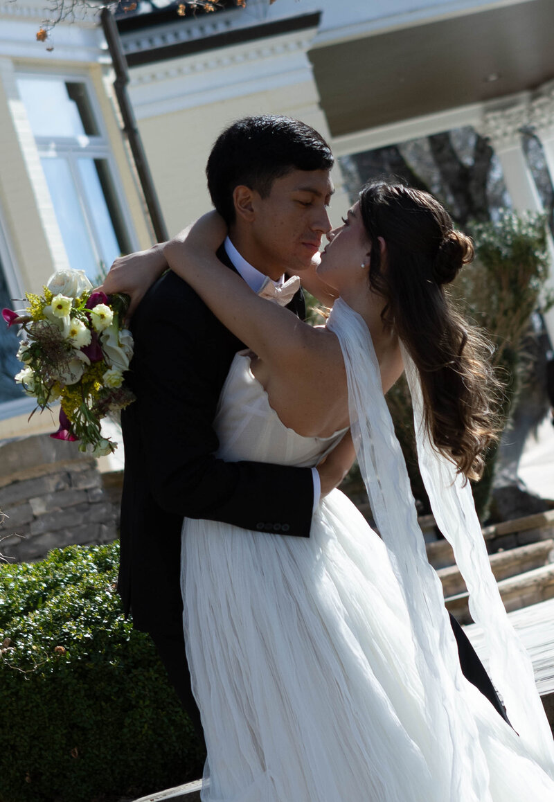 Cute couple nose to nose on their wedding day