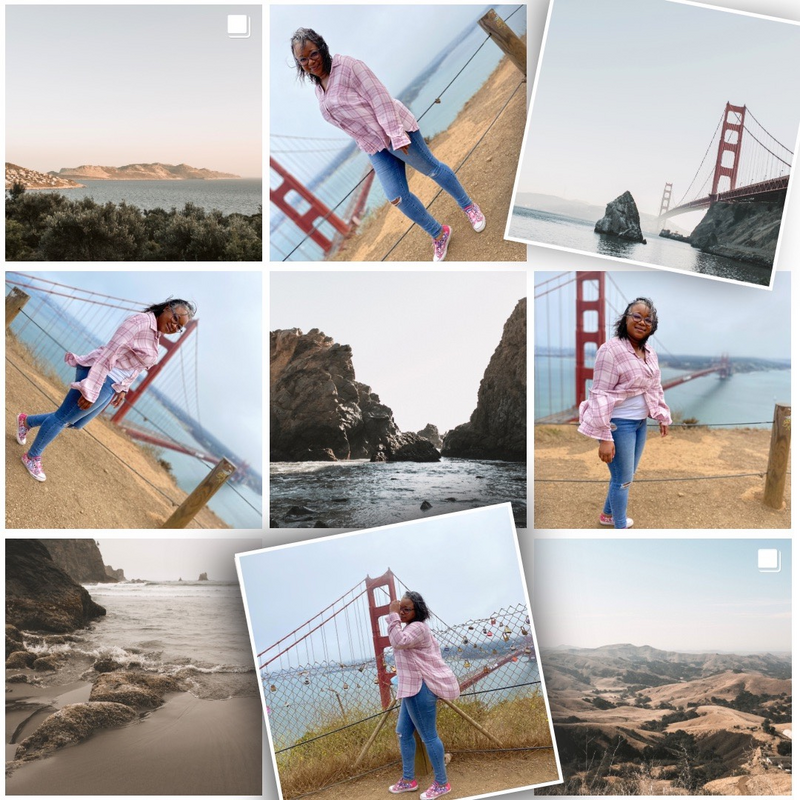 Collage featuring Letitia Hopkins at the Golden Gate Bridge and other scenic locations, embodying freedom, self-love, and Main Character Energy as a life, love, and relationship coach guiding women into empowered, fulfilling lives and relationships.