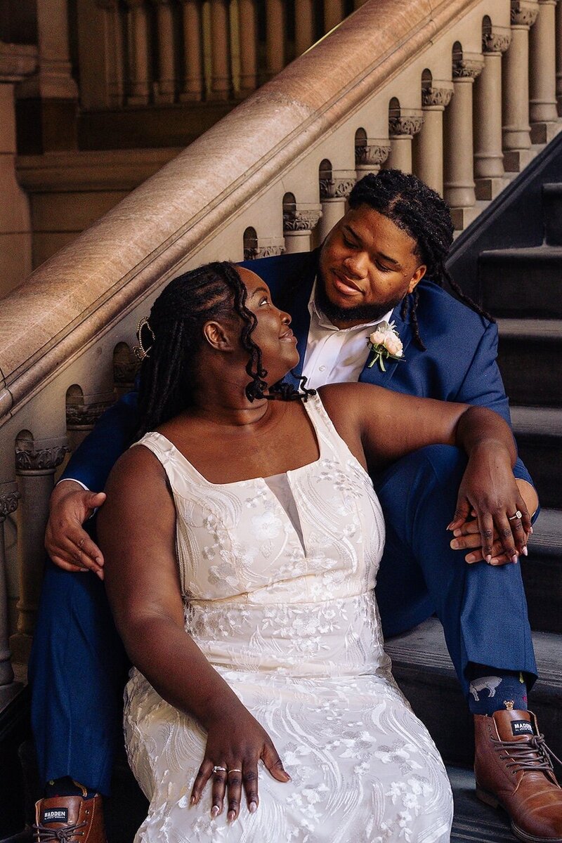 bride and groom pose for portraits on wedding day in lancaster pa