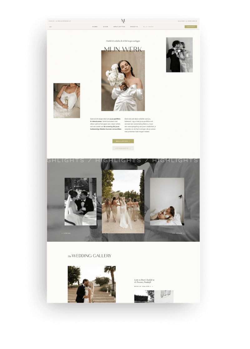 Showit website template voor trouwfotografen
