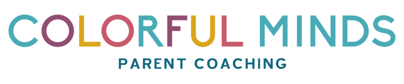 Text based logo with words "Colorful Minds Parent Coaching"