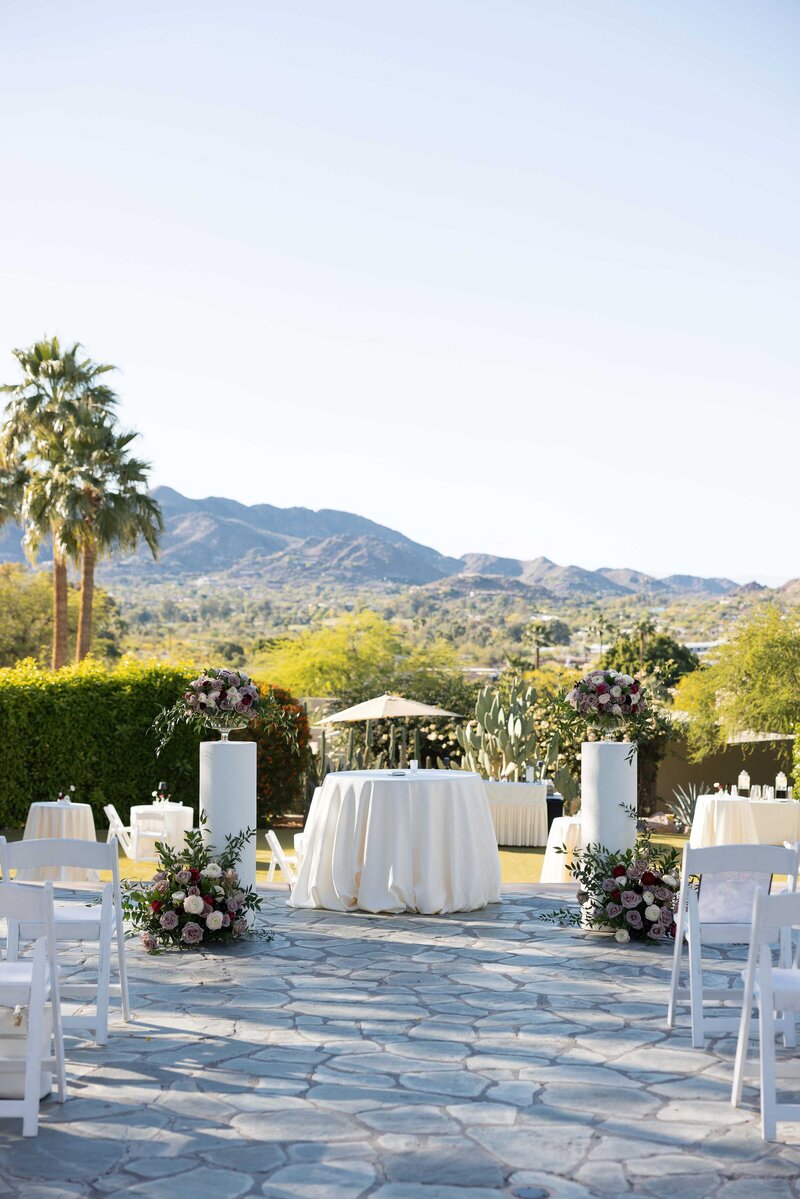 Wedding ceremony decor at The Sanctuary in Paradise Valley, Arizona.