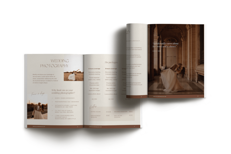 Pricing guide template for photographer