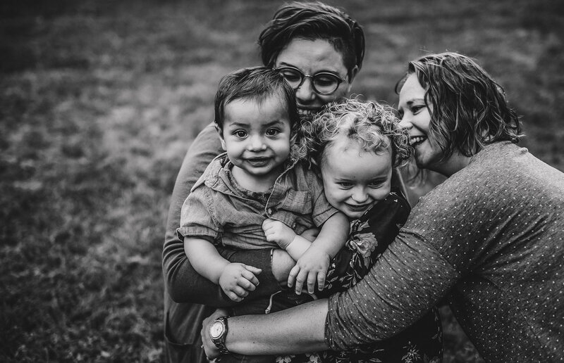 black and white family photo