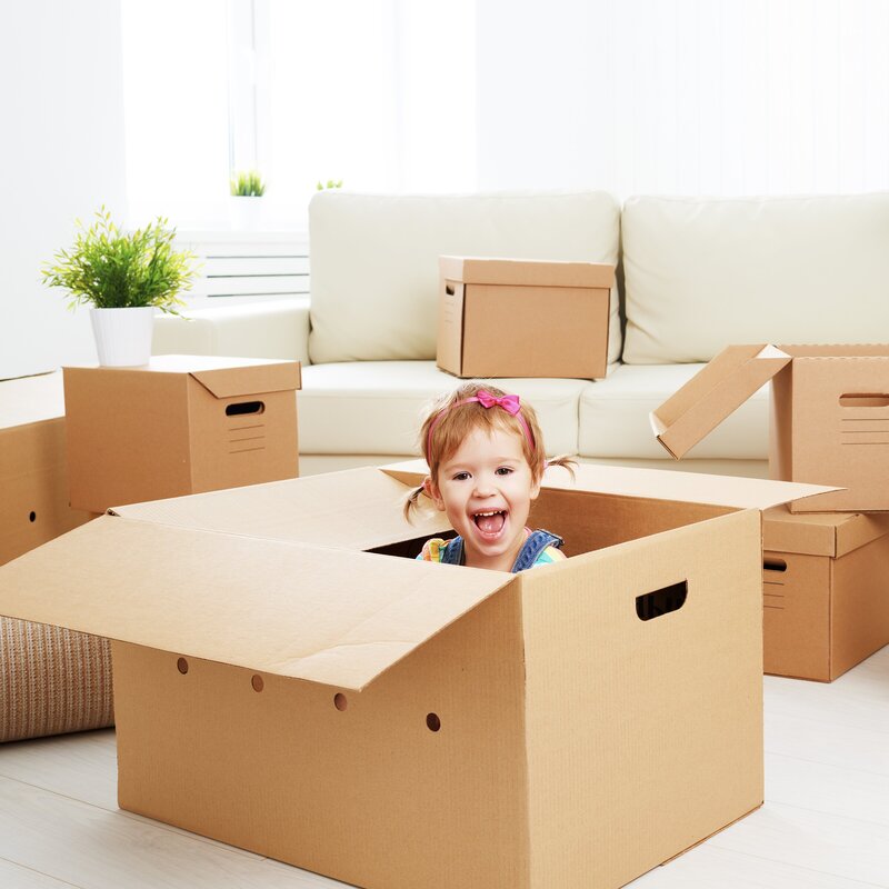 child in cardboard box for relocation services in charlotte