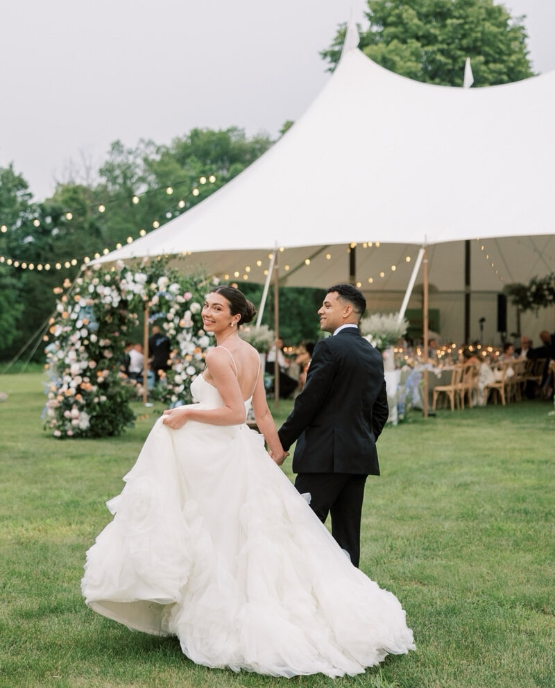 bride fixing veil