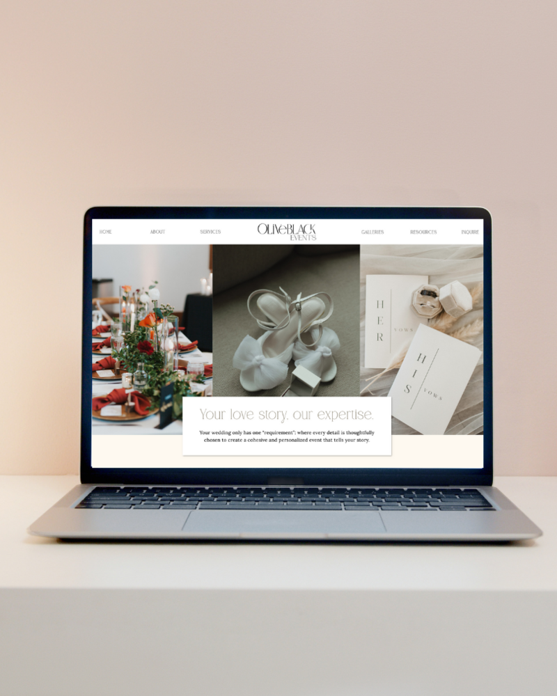 custom Showit website design for Olive Black events, a wedding planner in Colorado