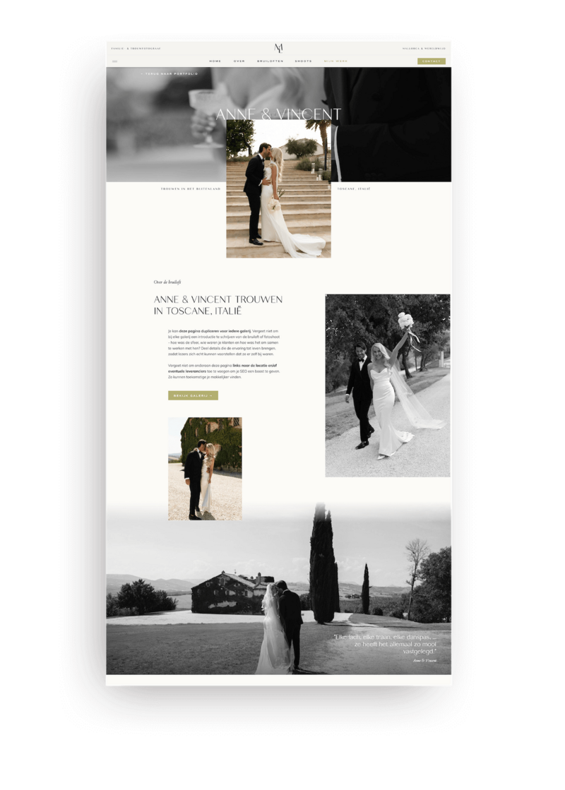 Showit website template voor trouwfotografen
