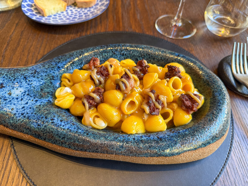 A plate of sausage pasta at Ristorante Giorgio Tomei in Lucca, Italy